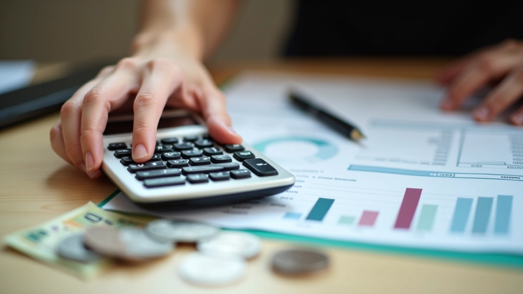 Taschenrechner und Finanzunterlagen zeigen Lohnberechnung und Lohnentwicklung