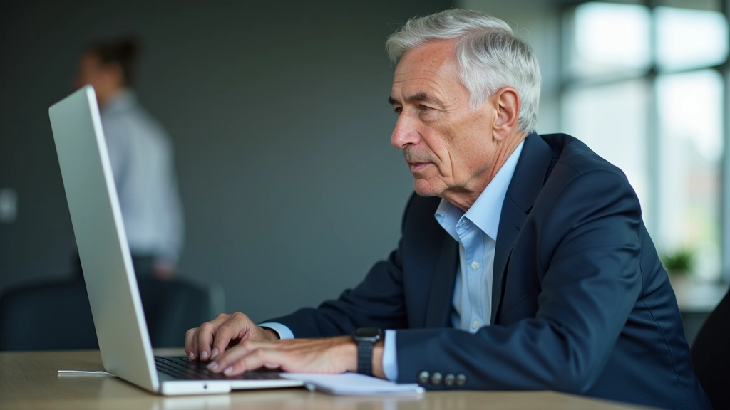 Älterer Arbeitnehmer bei der Schulung und beruflichen Weiterbildung am Computer im modernen Schulungsraum
