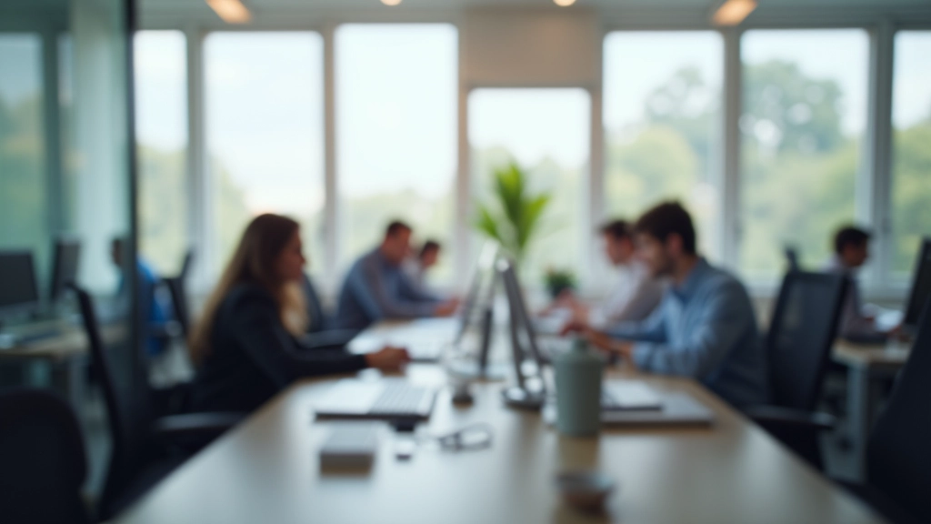 Modernes Büroumfeld mit Mitarbeitern bei der Arbeit an ihren Schreibtischen und Computern